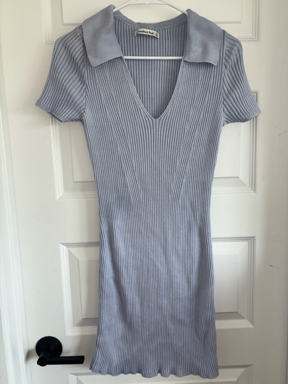Abercrombie & Fitch Light Blue Ribbed Knit Polo V-Neck Mini Dress - Picture 2 of 7